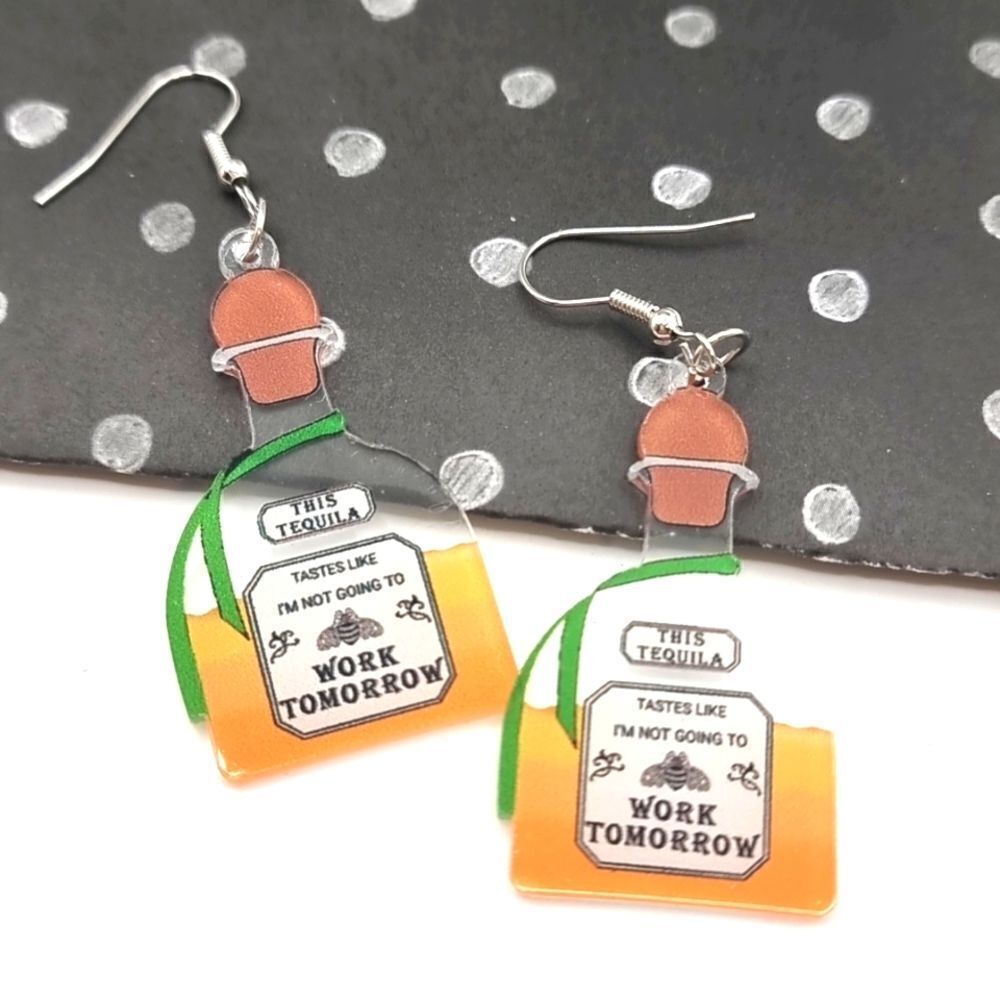 New GRAPHIC TEQULIA BOTTLE cocktail  acrylic earrings
